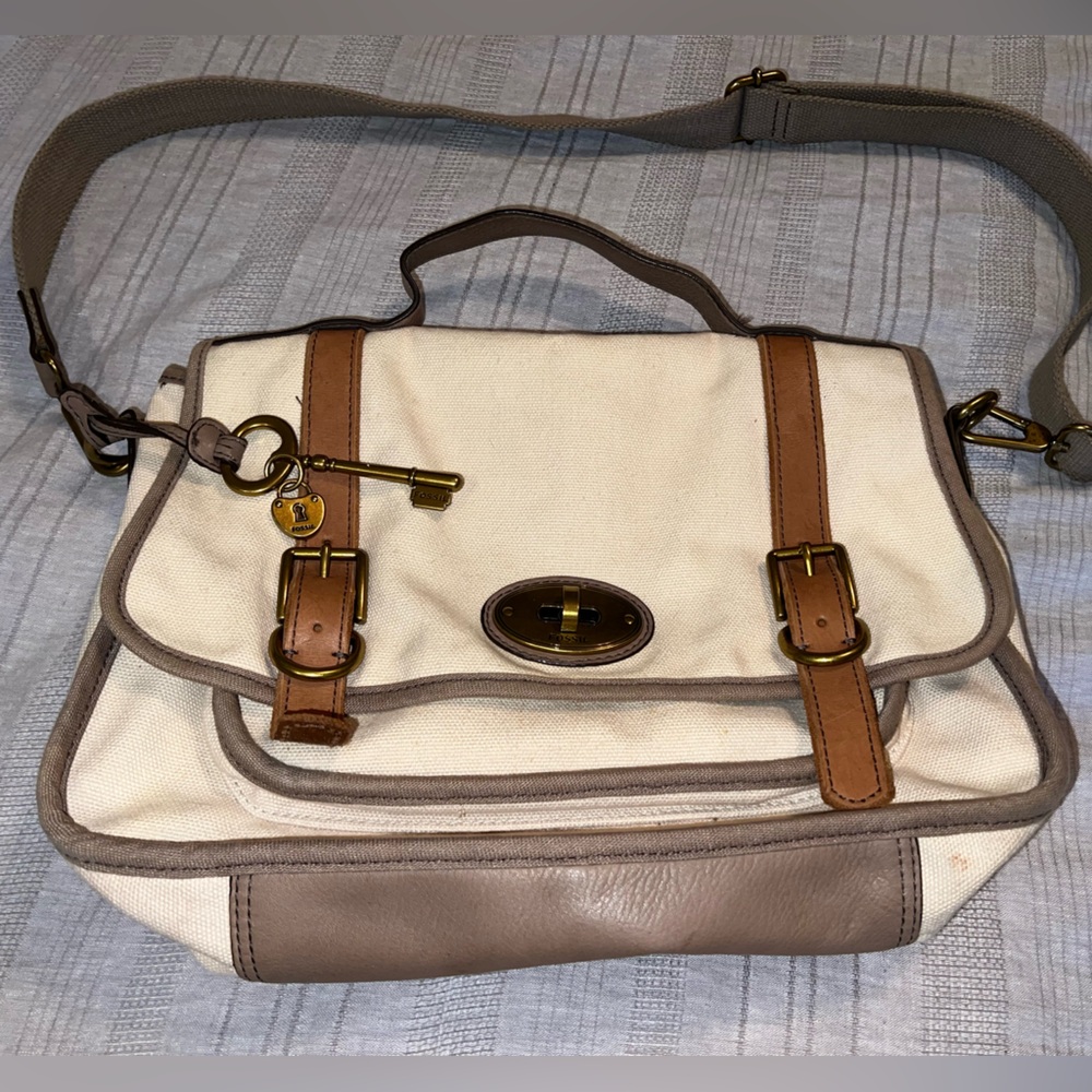 Fossil Vintage Canvas & Leather Messenger Crossbody Bag Shoulder/Crossbody Bag - Picture 3 of 11